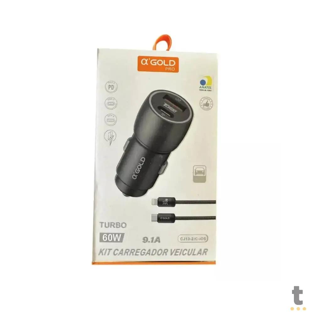 Carregador Veicular aGold C/ 1 Saída USB + 1 USB-C 9.1A Turbo 60W Preto - CJ13-2 Truedata